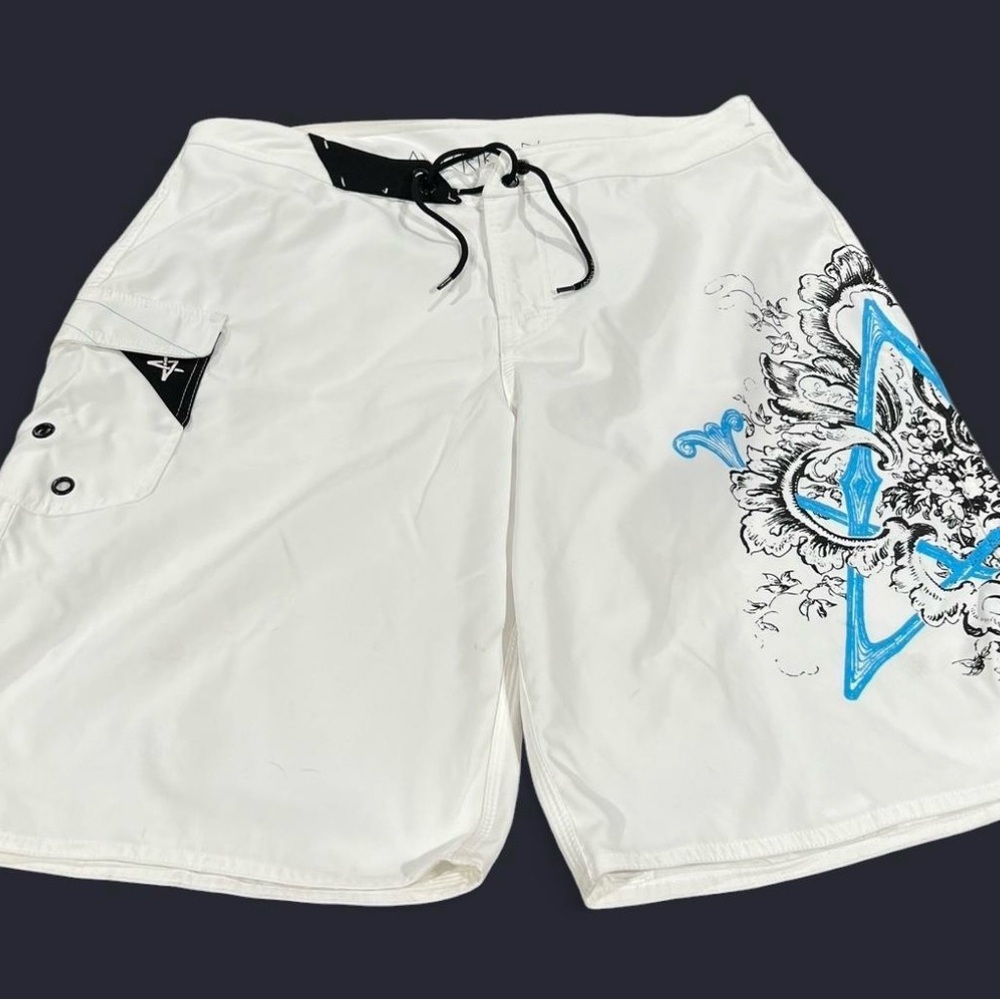 American Eagle Outfitters White and Blue Athletic Shorts with Vibrant Design